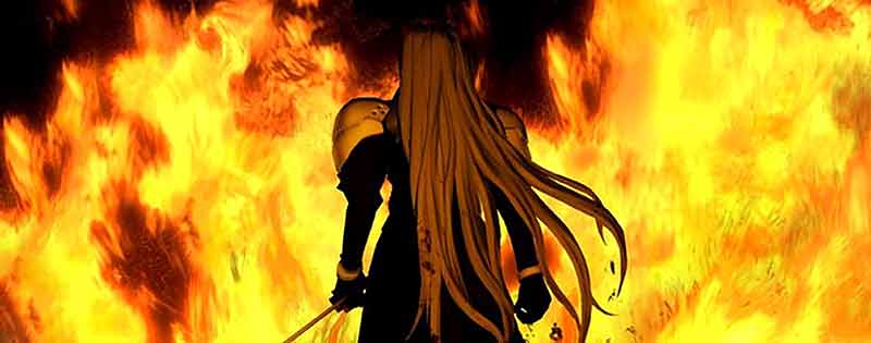 Sephiroth from Final Fantasy 7 walking through fire - Writing by GamerZakh